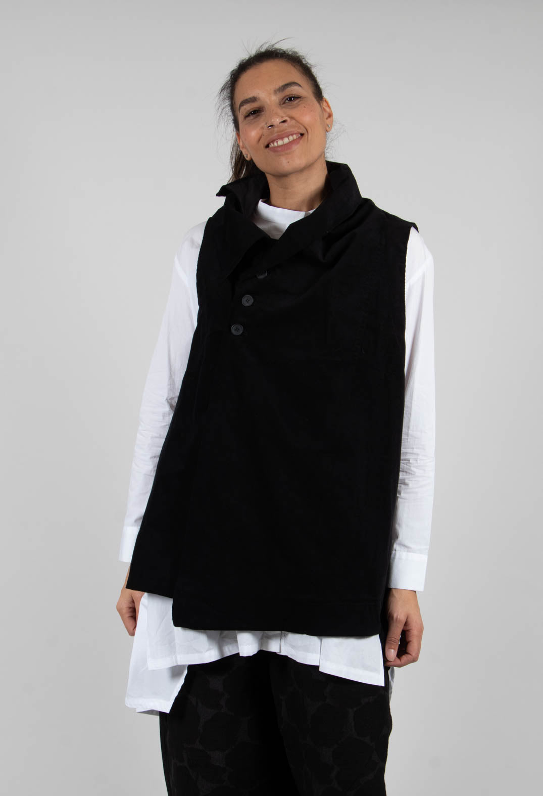 High Neck Sleeveless Jacket in Black