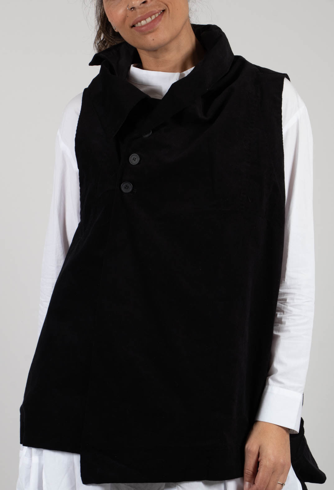 High Neck Sleeveless Jacket in Black