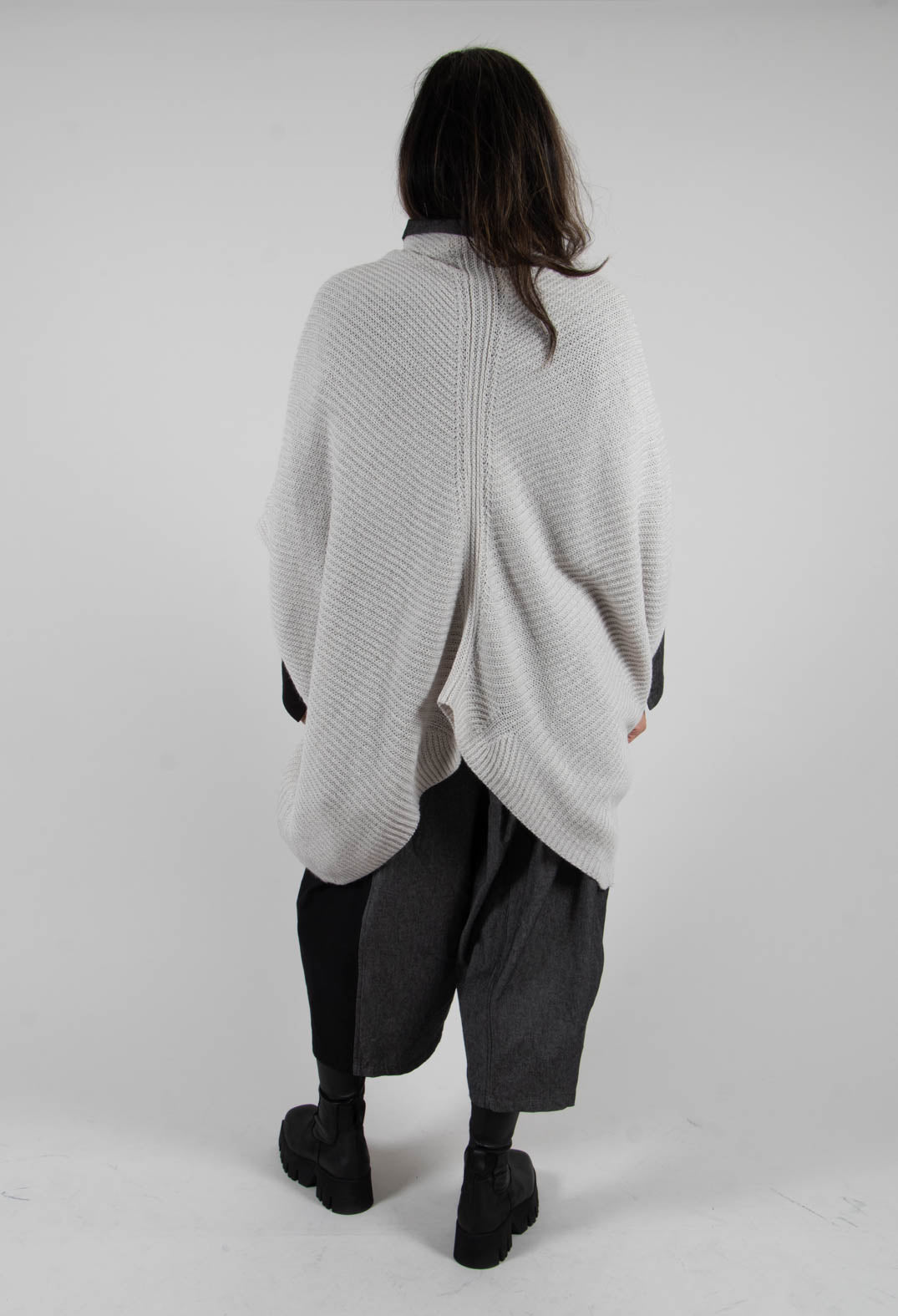 Ribbed Knit Poncho in Cream