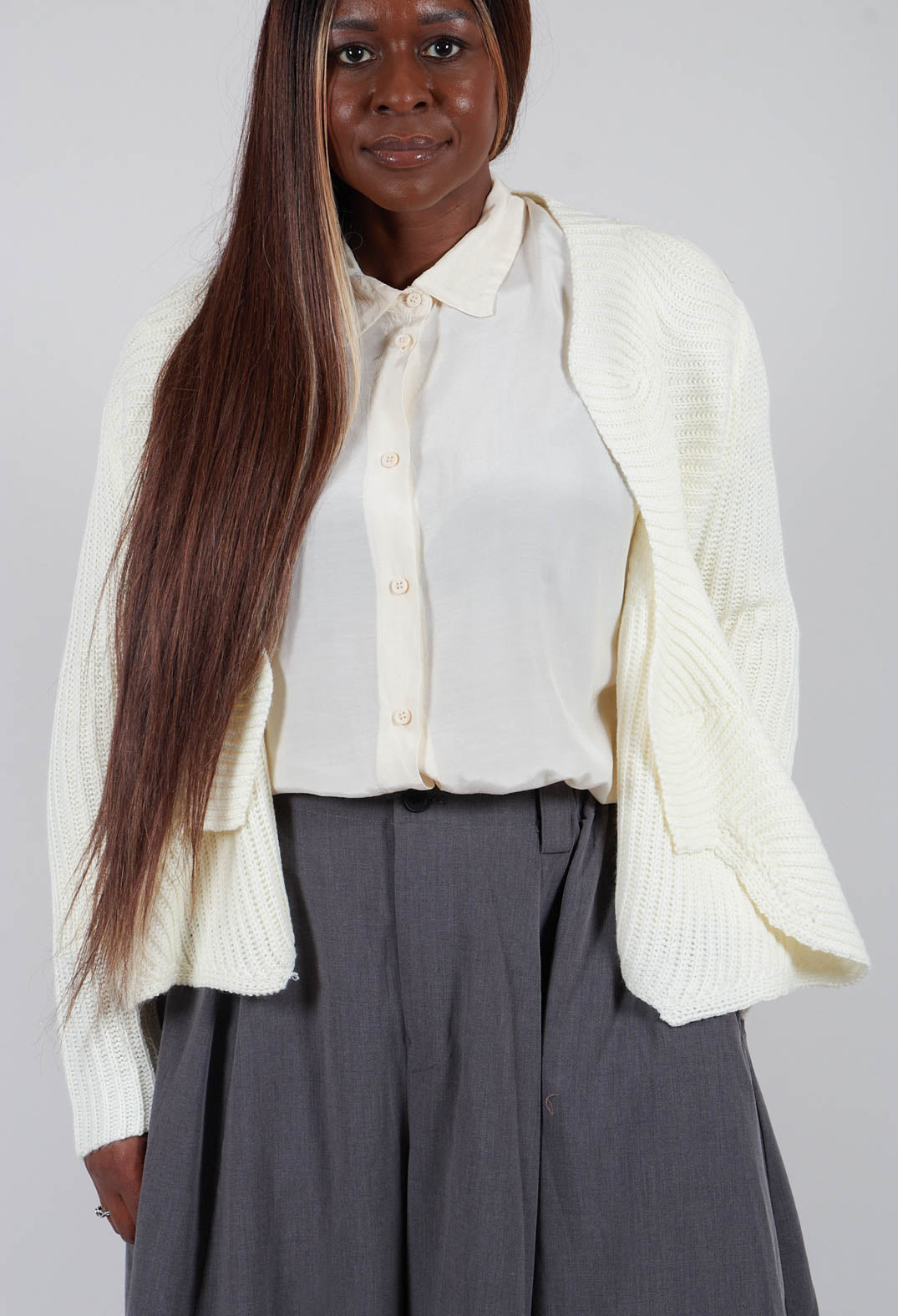 Knitted Wave Cardigan in Cream