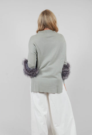 Wool Jumper with Sheepskin trim Sleeves in Peridot