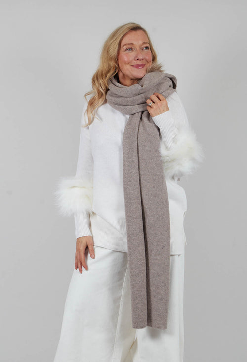 Wool Scarf with Fur Trim in Sandstone