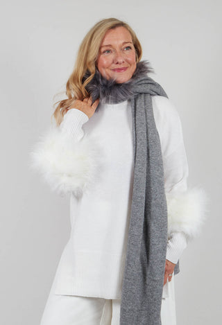 Wool Scarf with Fur Trim in Silver