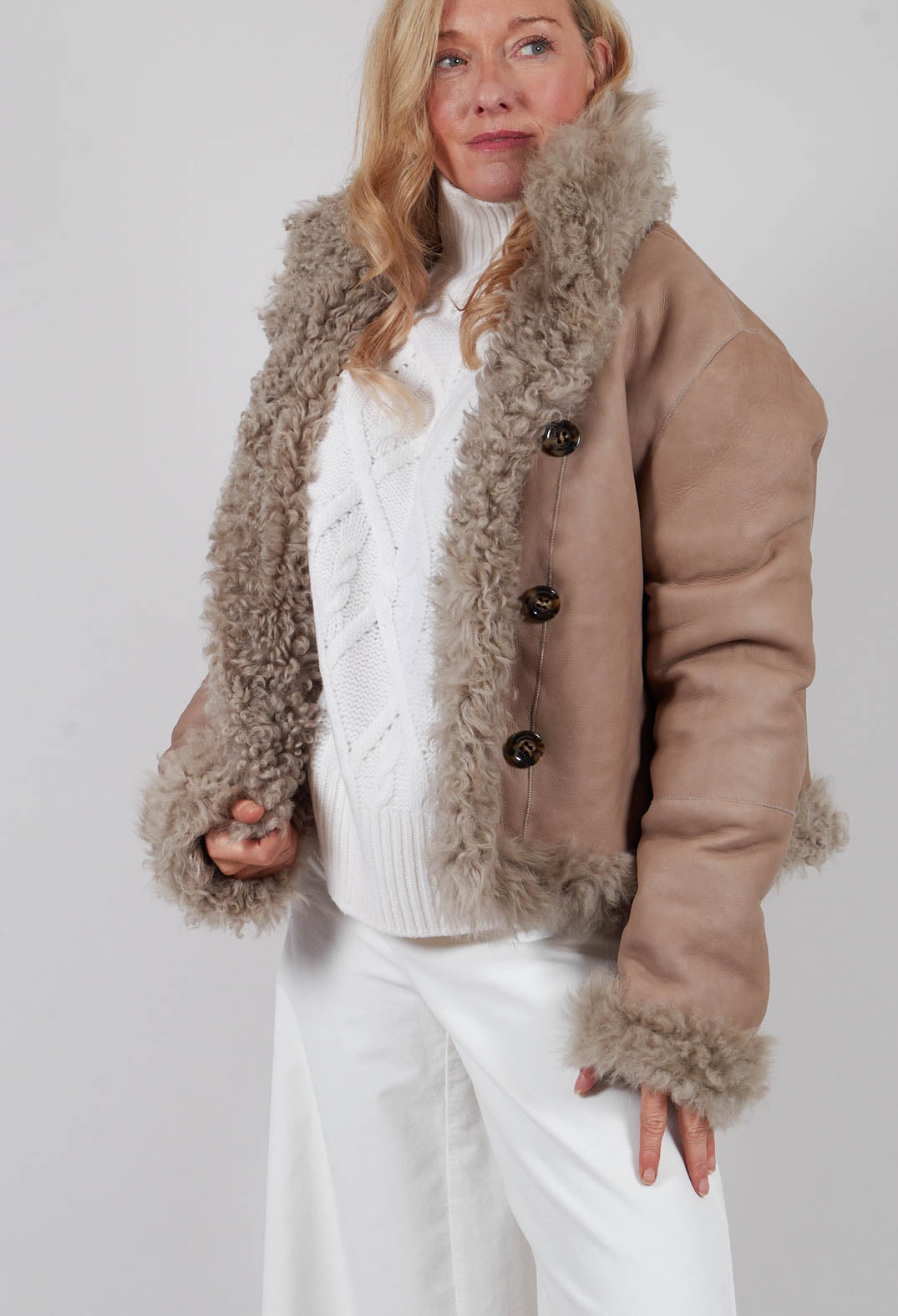 Reversible Sherling Jacket in Sandstone