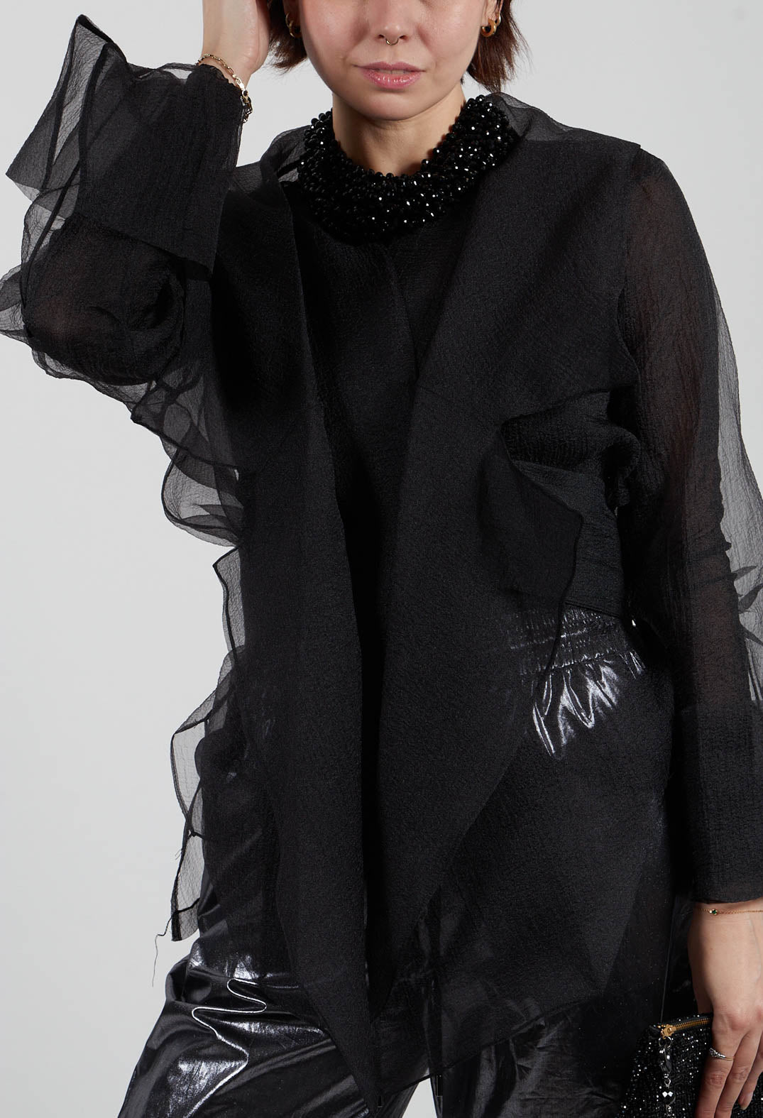 Tulle Open Jacket in Black