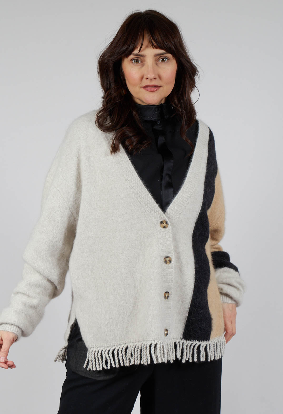 Knitted Fowler Cardigan in Greige