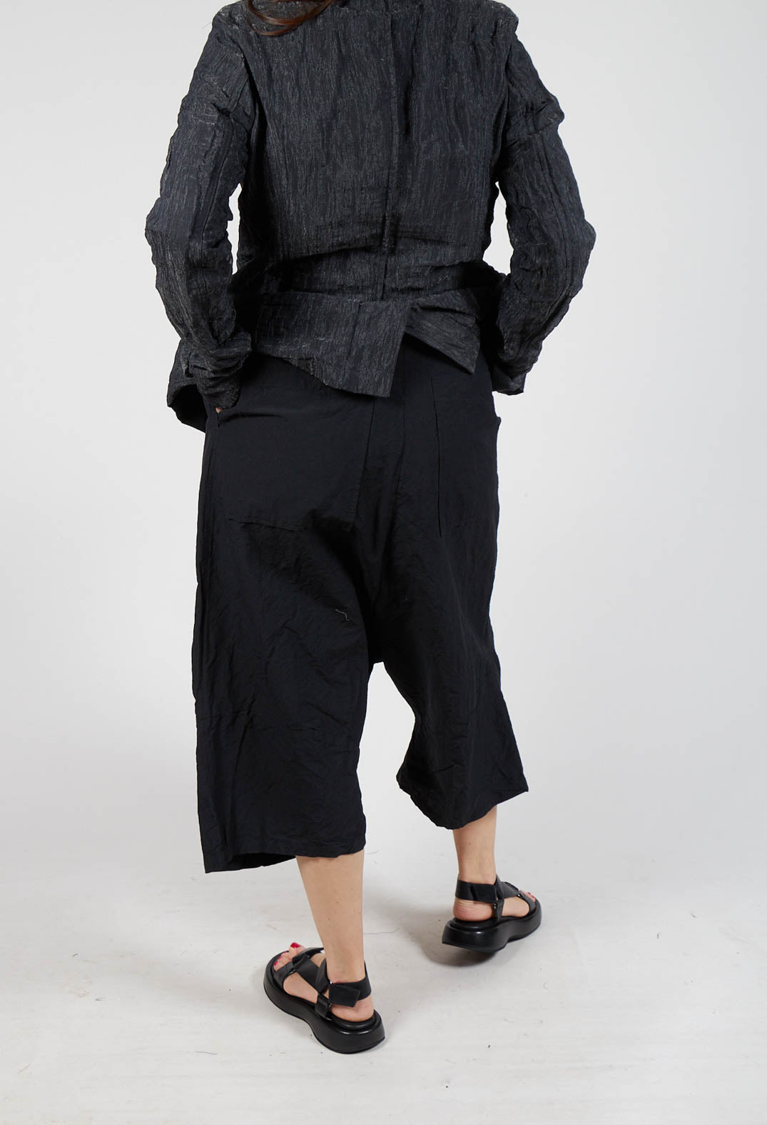 Cropped Drop Crotch Trousers in Black