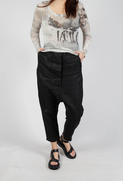 Linen Drop Crotch Trousers in Black Sparkle