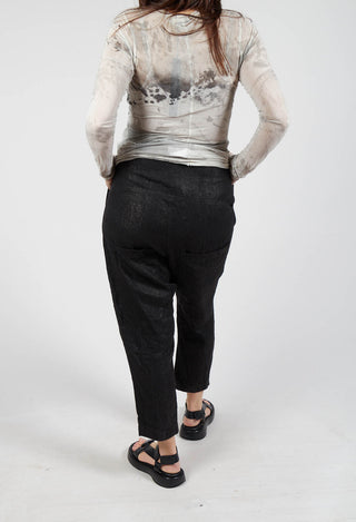 Linen Drop Crotch Trousers in Black Sparkle