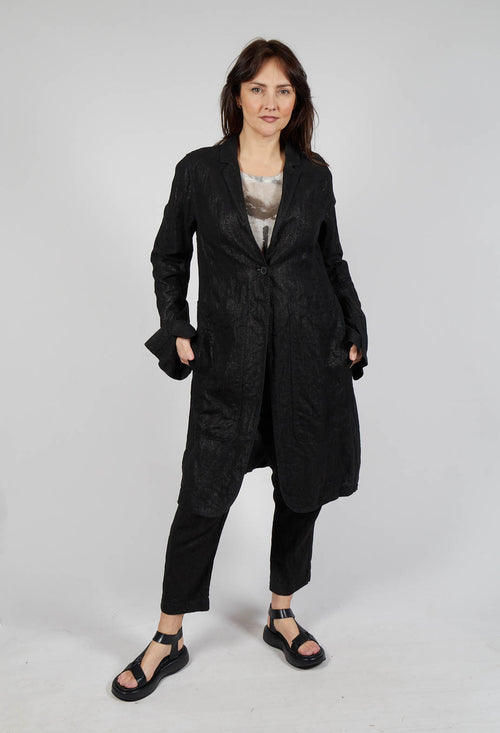 Longline Single Button Coat in Black Sparkle