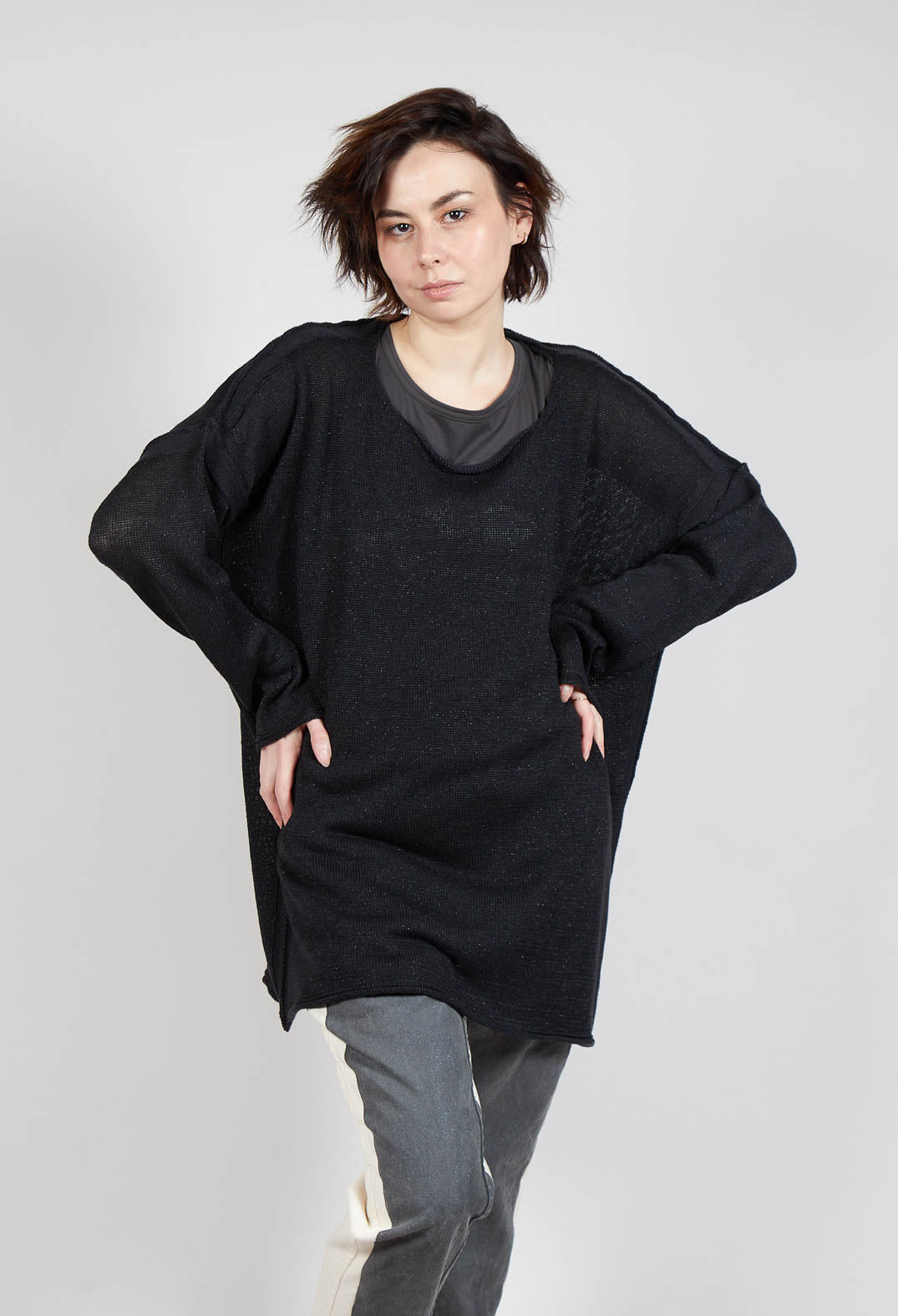 Longline Relaxed Knit in Black Sparkle