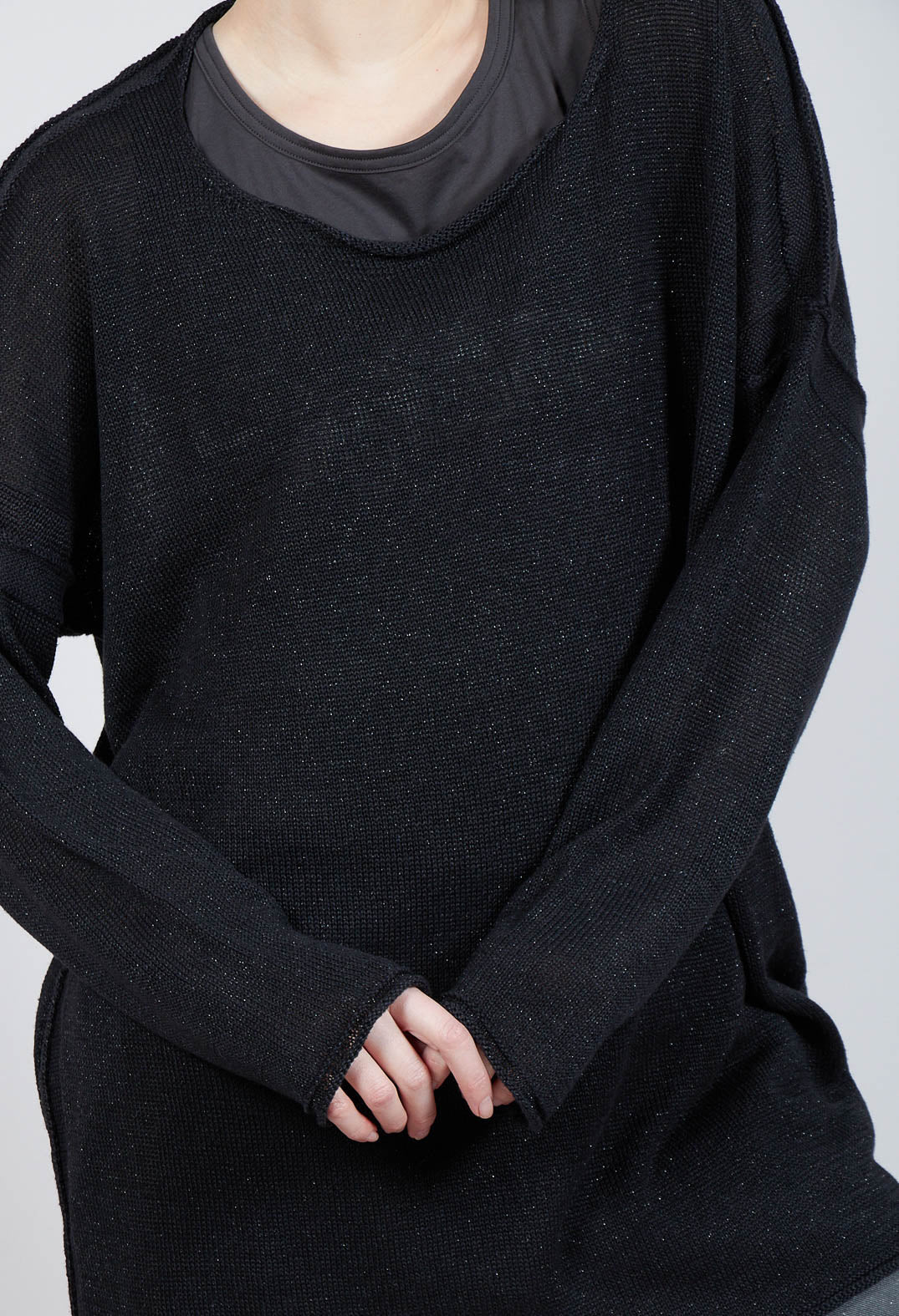 Longline Relaxed Knit in Black Sparkle