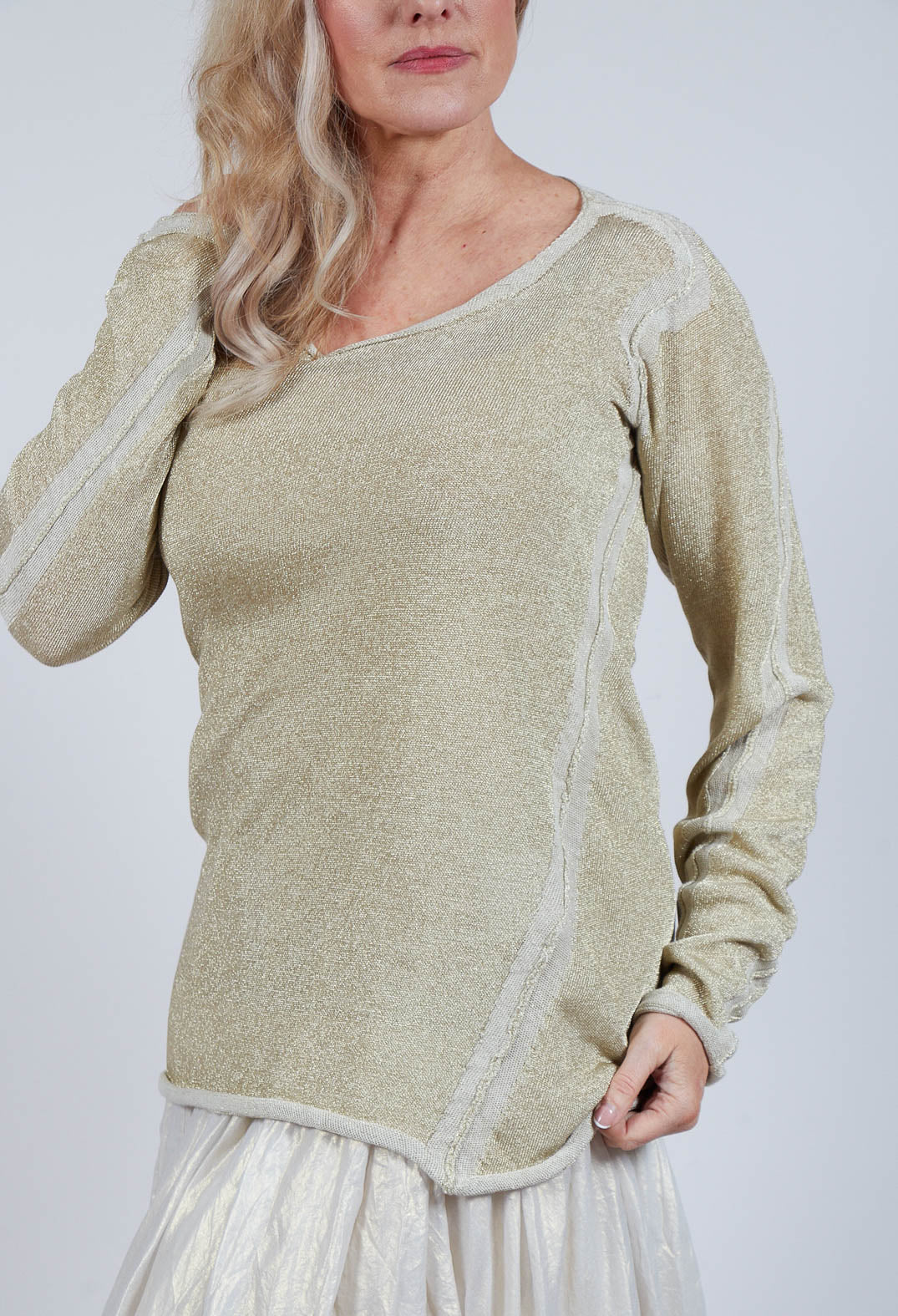 Long Sleeve Metallic Knit in Gold