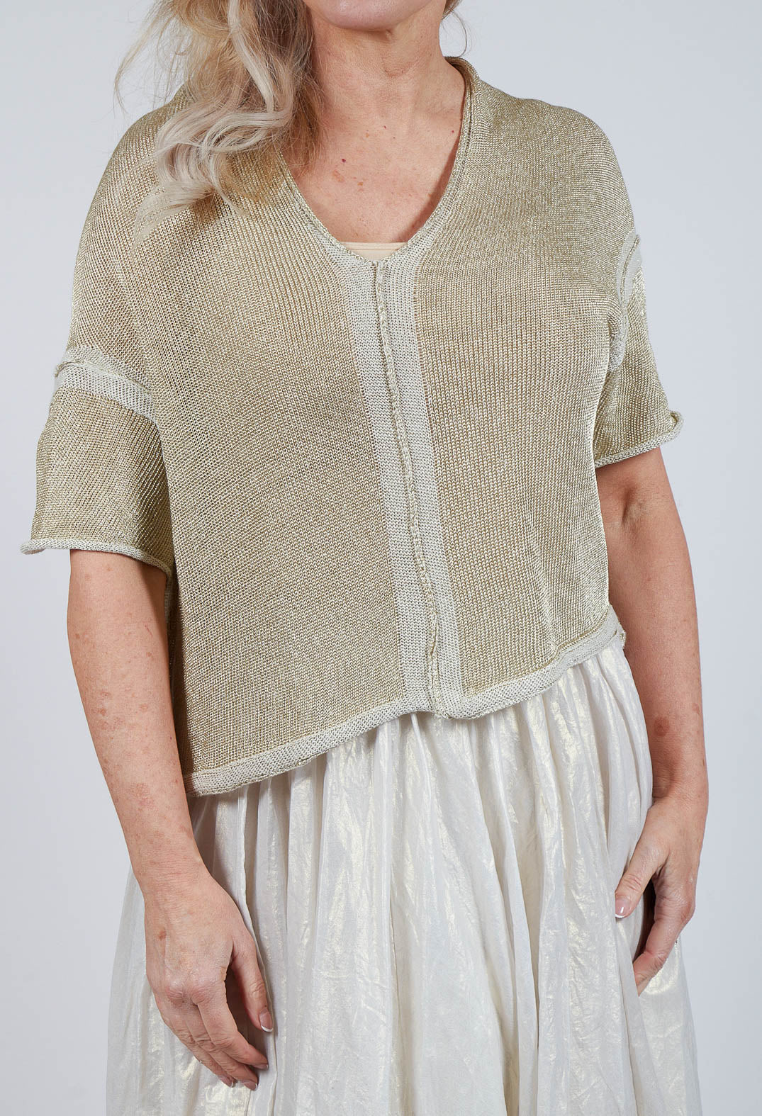 Cropped Metallic Knit in Gold