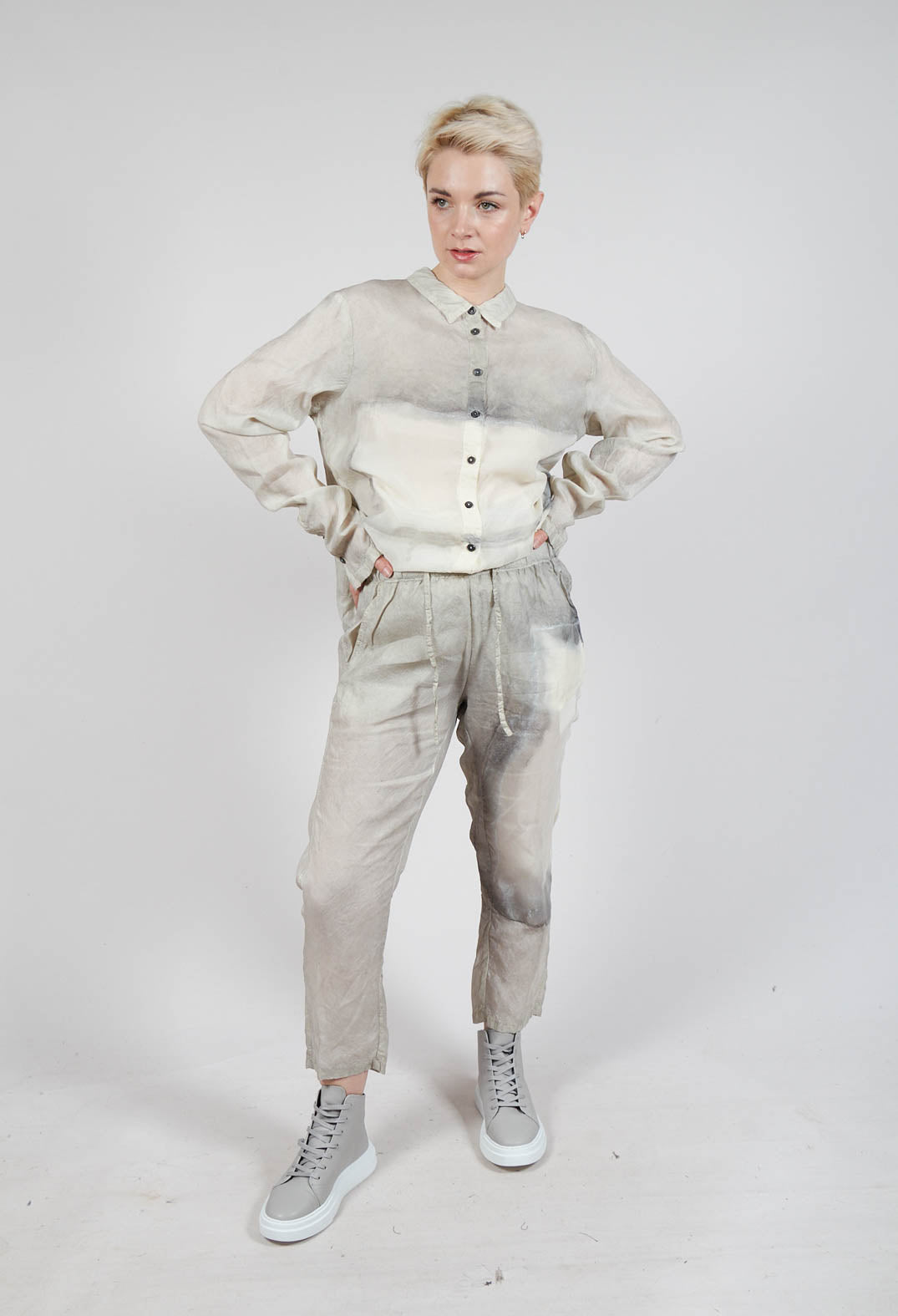 Slim Fit Drawstring Trousers in Moon Pigment