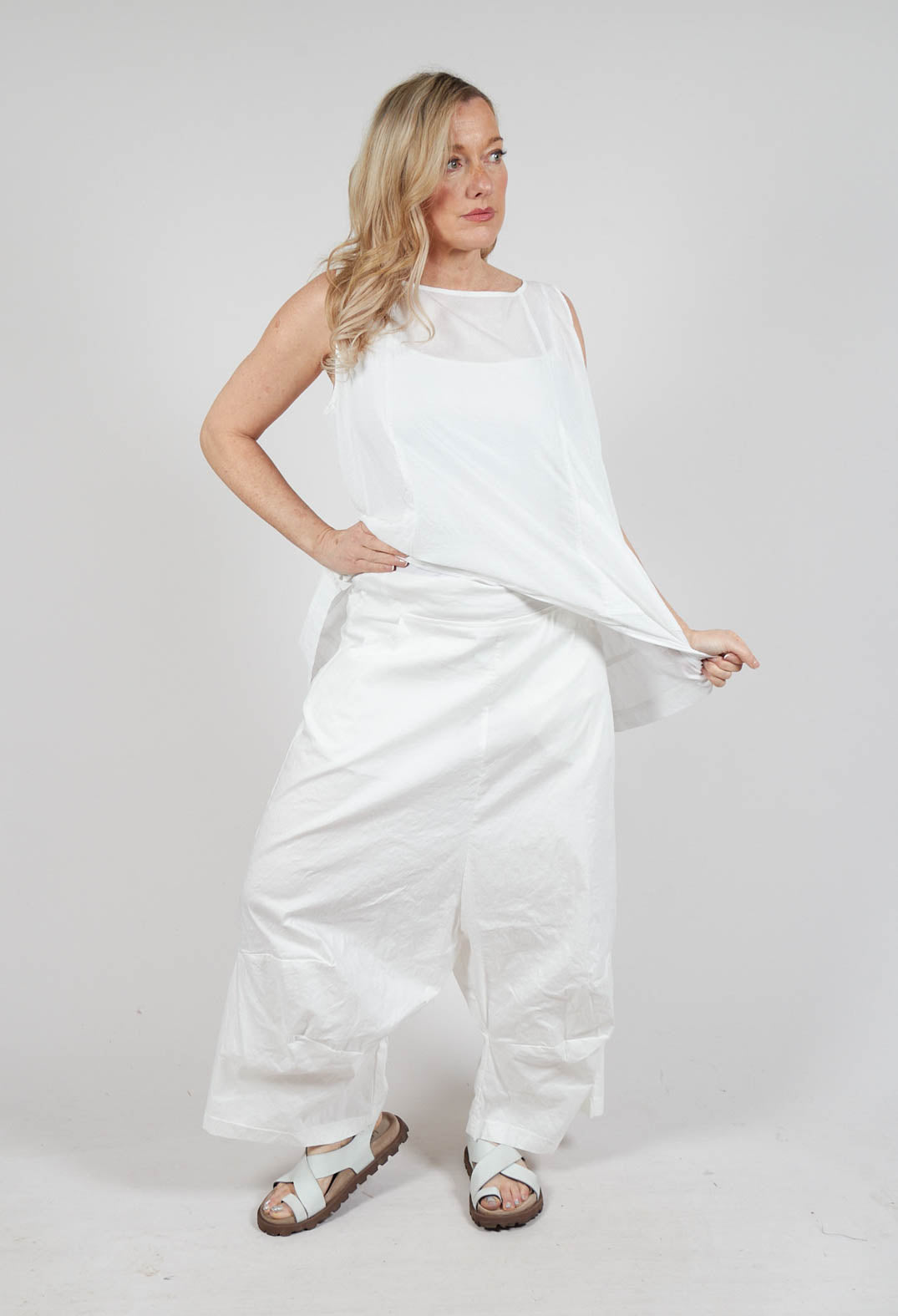 Wide Leg Pull On Trousers in Starwhite