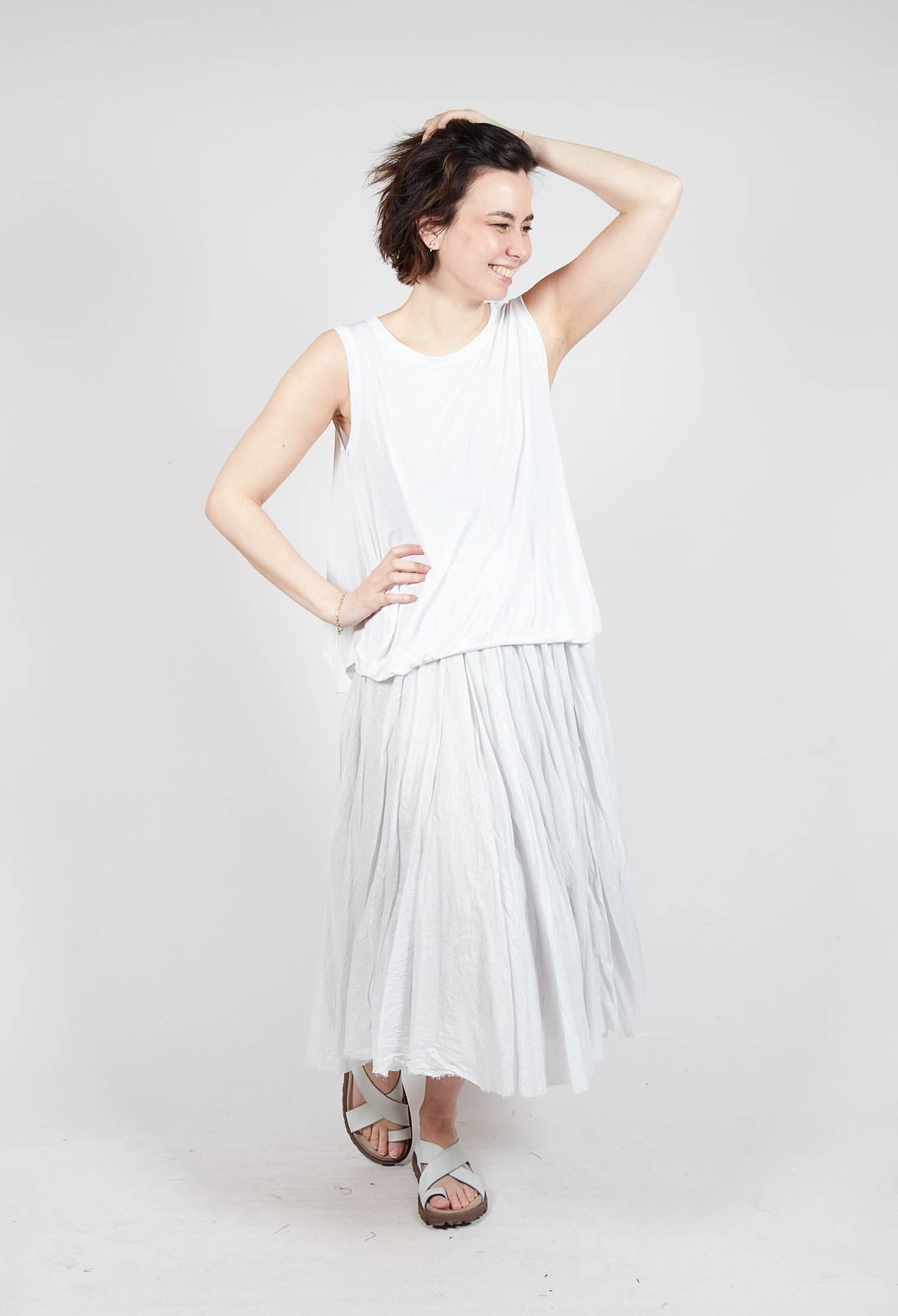 Curved Sleeveless Top in Starwhite