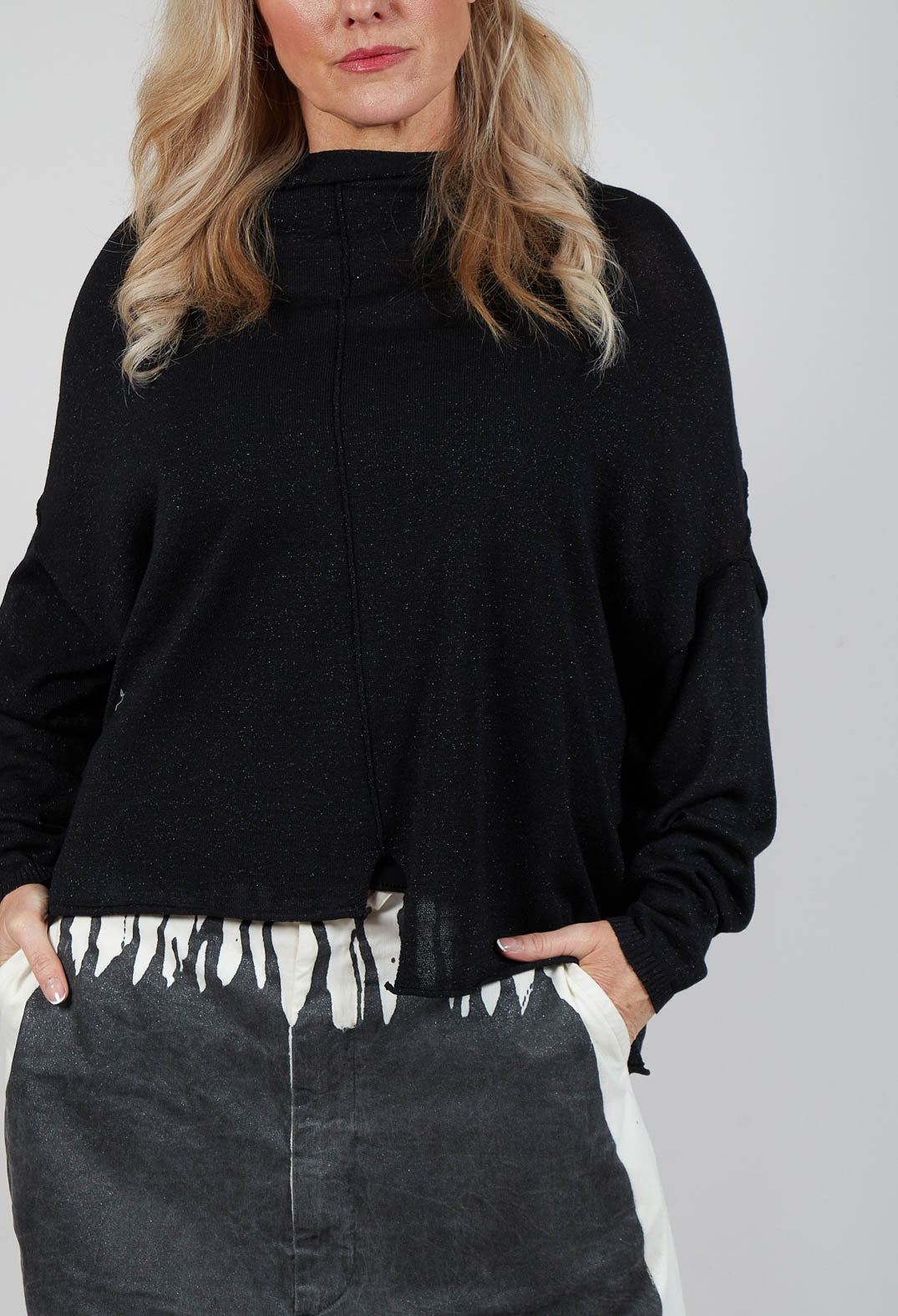 Casual Drop Shoulder Knit in Black Sparkle