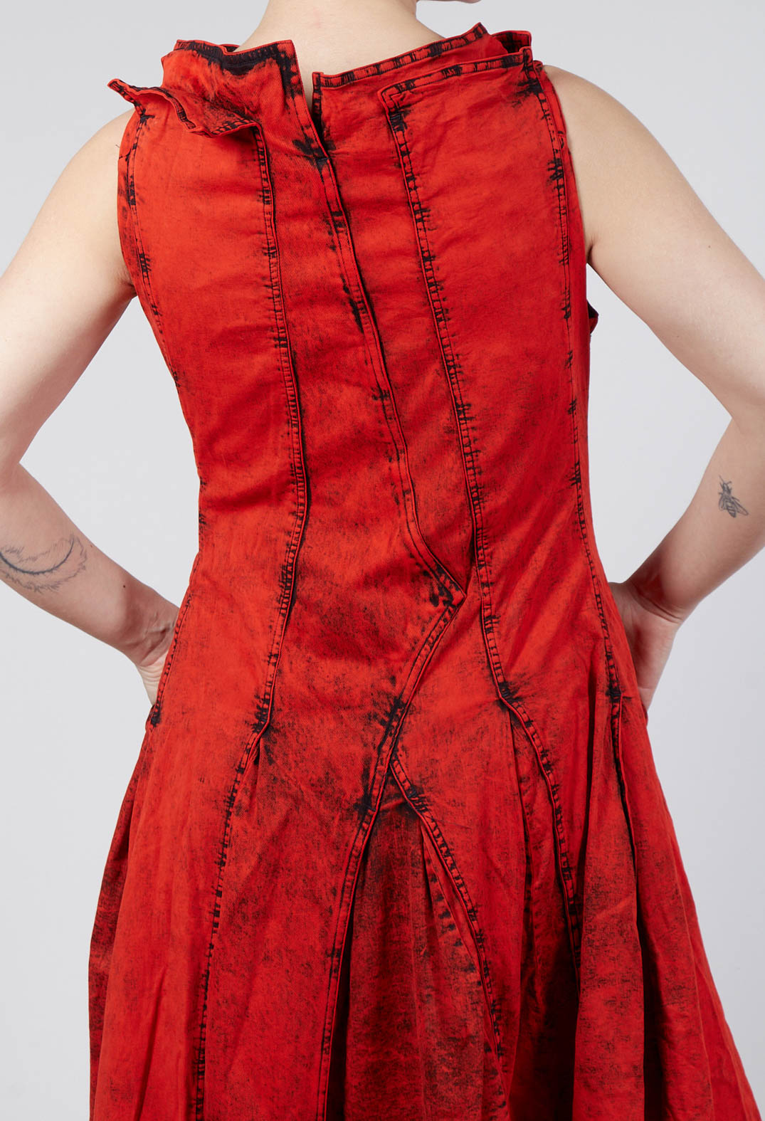 Panelled Denim Dress in Mandarine Dye