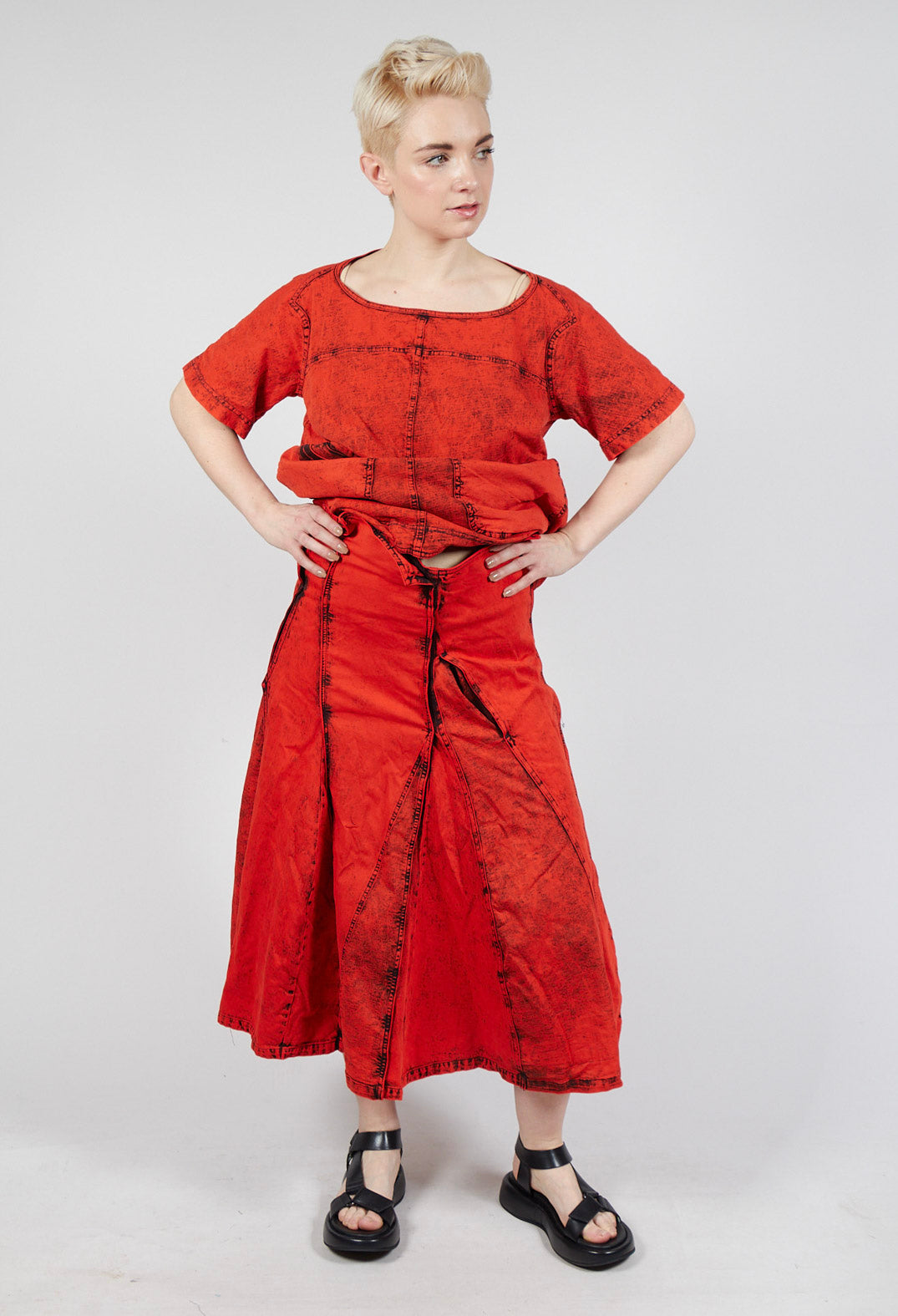 Panelled Denim Skirt in Mandarine Dye