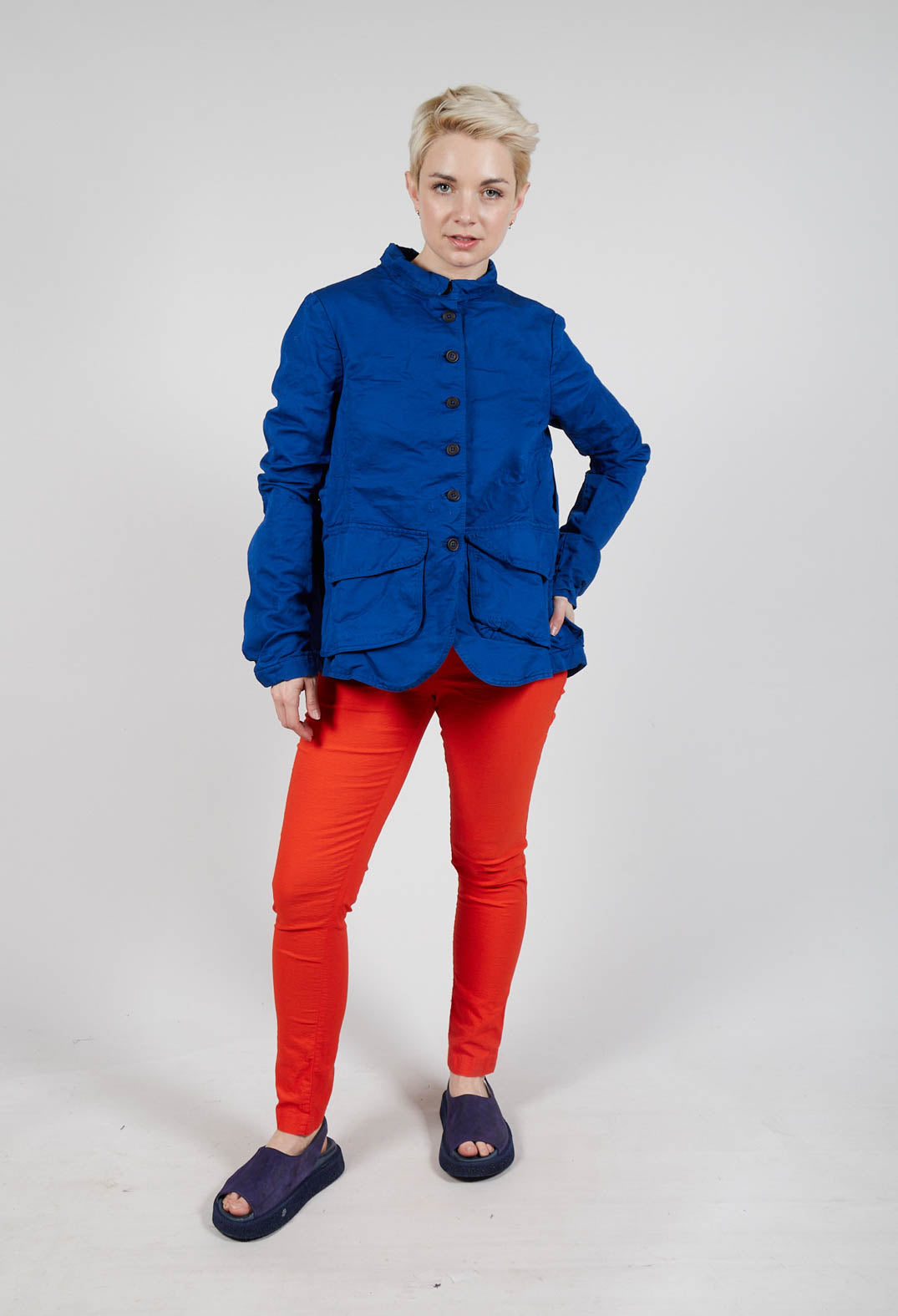 Fitted Button-Down Jacket in Royal