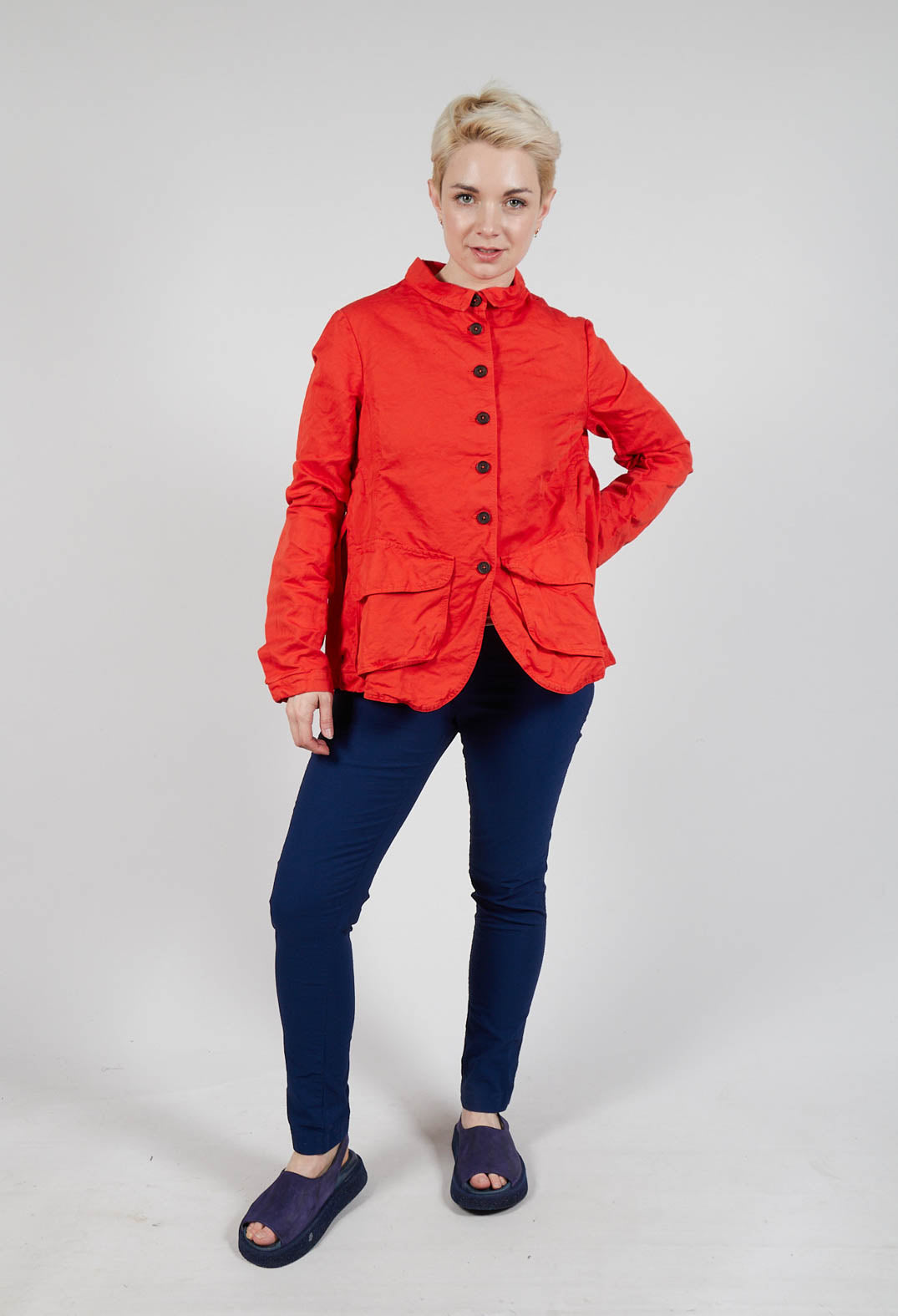 Fitted Button-Down Jacket in Mandarine