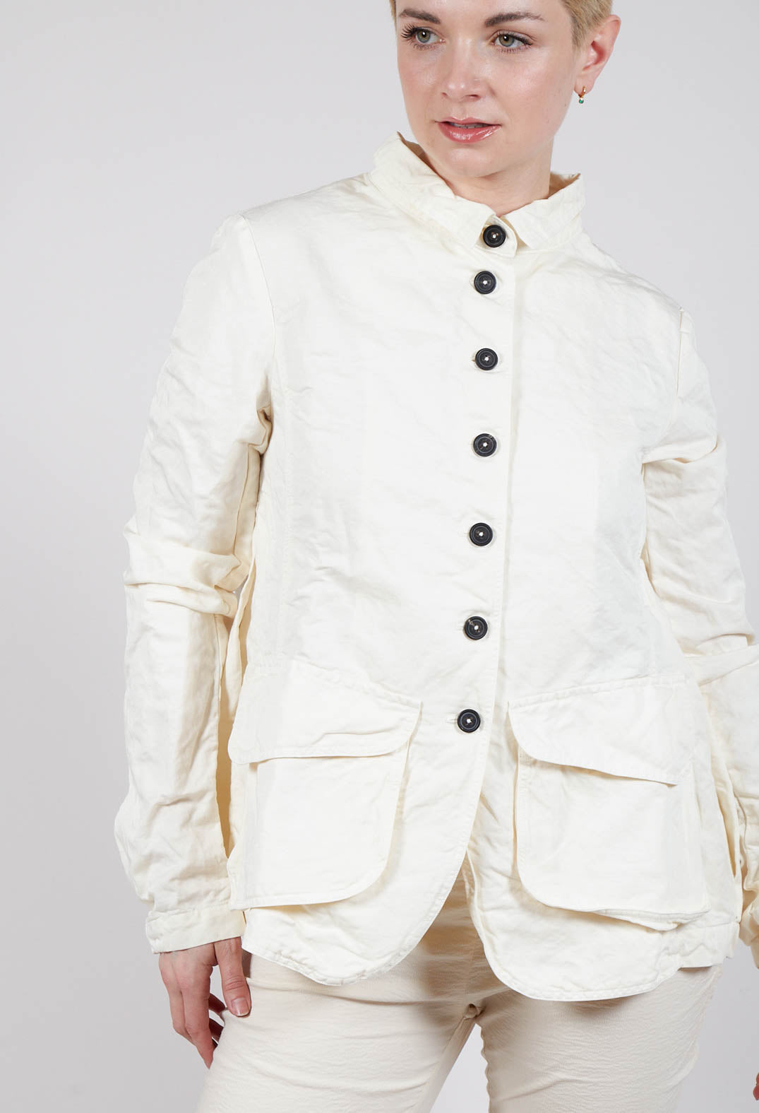 Fitted Button-Down Jacket in Greige