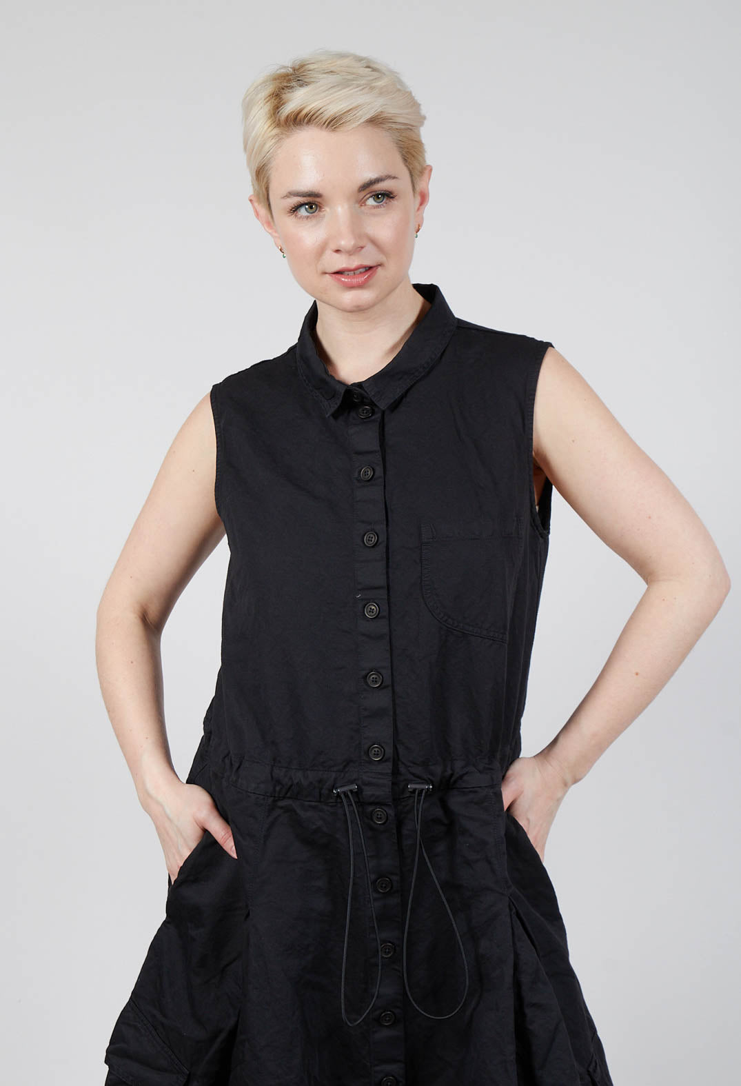 Sleeveless Button-Down Dress in Black