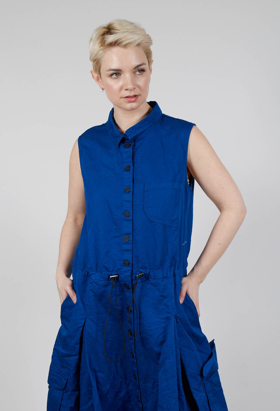 Sleeveless Button-Down Dress in Royal