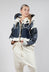 Hooded Zip-Up Jacket in Denim Print