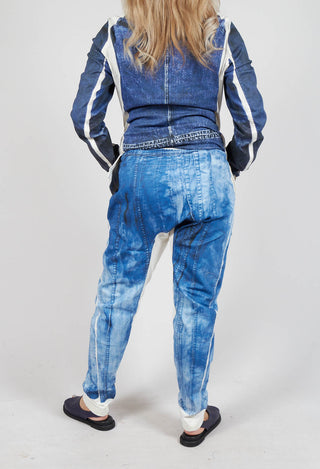 Trousers with Contrast Inside Panels in Denim Print