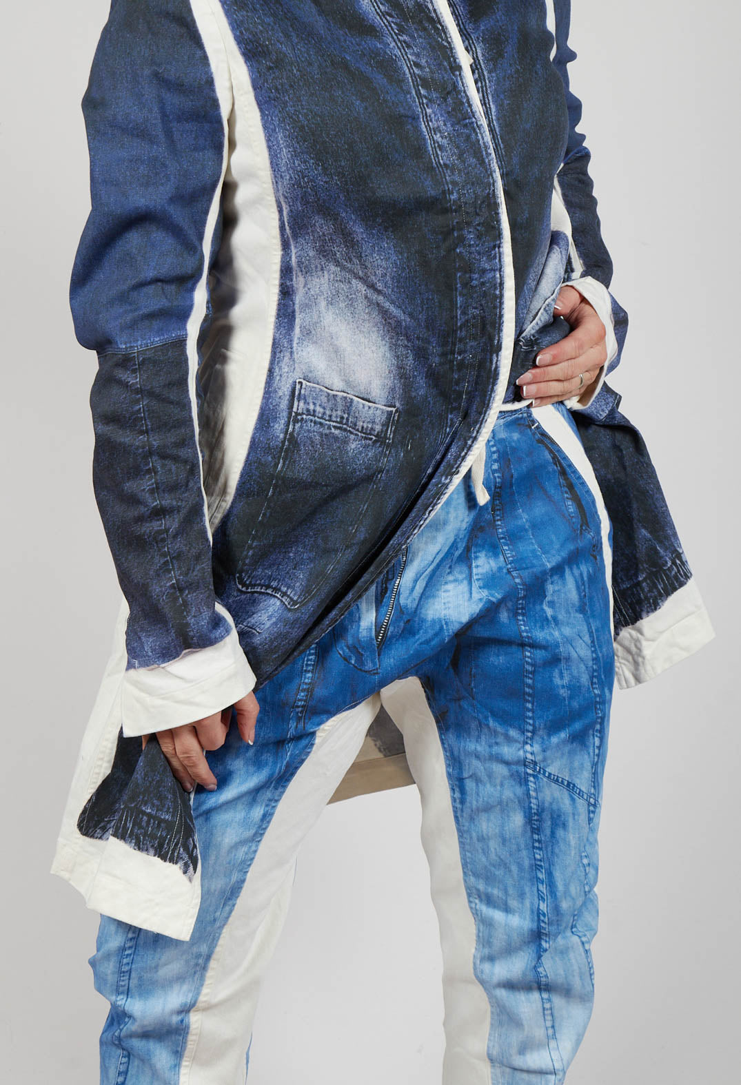 Trousers with Contrast Inside Panels in Denim Print