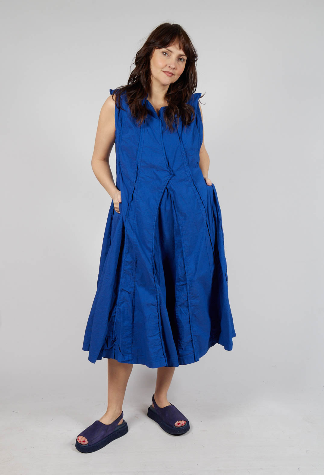 Pleated Sleeveless Midi Dress in Royal