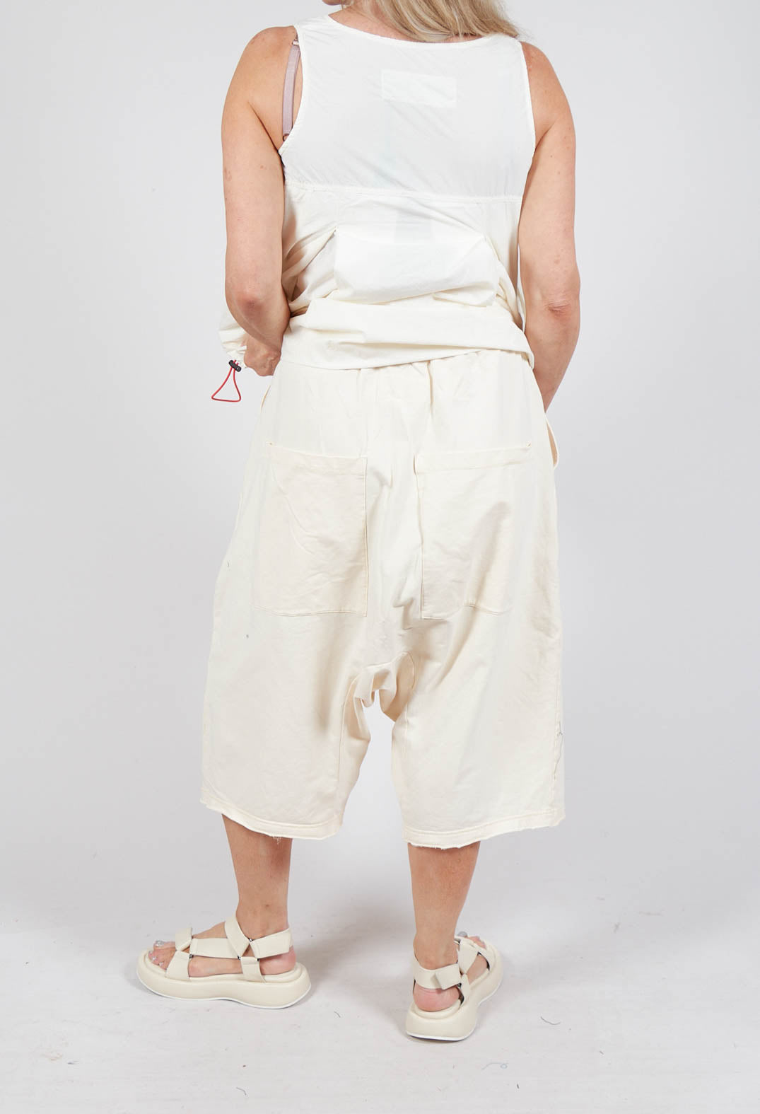 Cropped Drop-Crotch Trousers in Greige