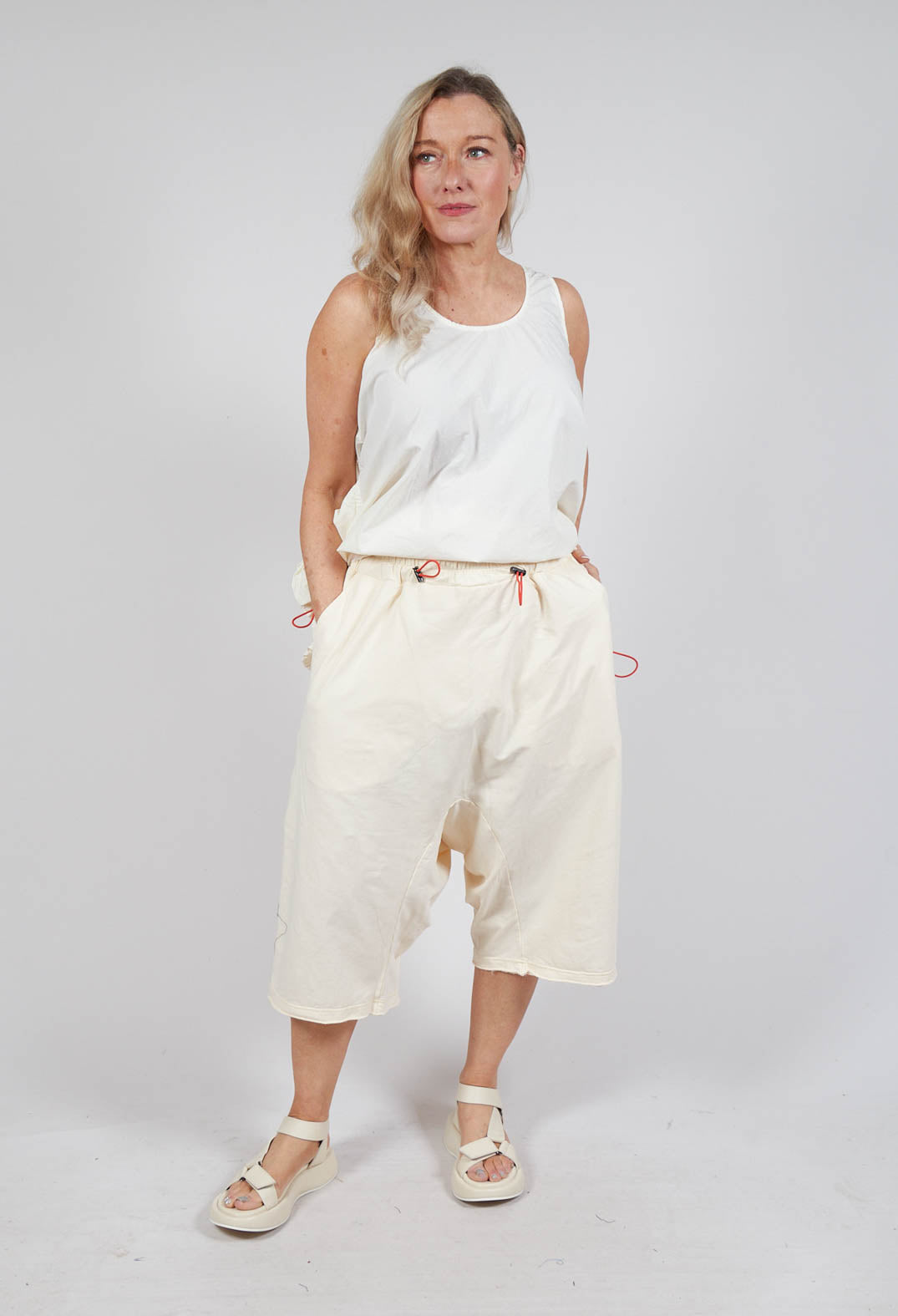 Cropped Drop-Crotch Trousers in Greige