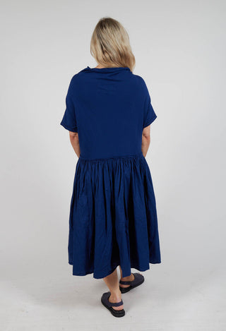 Jersey Pleated Dress with Dropped Waist in Ocean