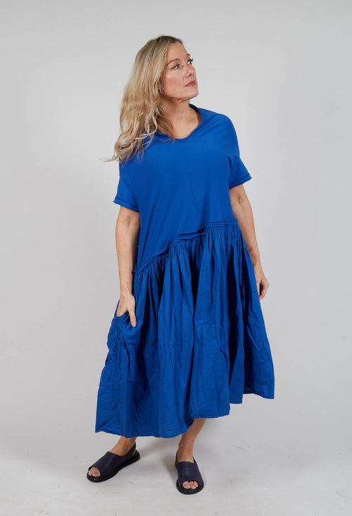 Jersey Pleated Dress with Dropped Waist in Royal