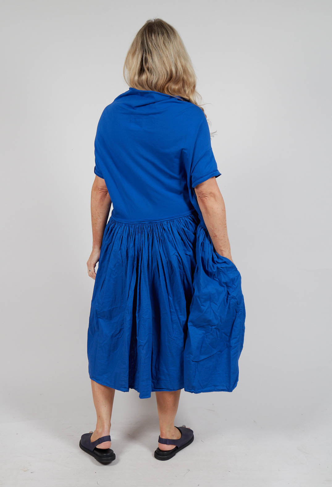 Jersey Pleated Dress with Dropped Waist in Royal