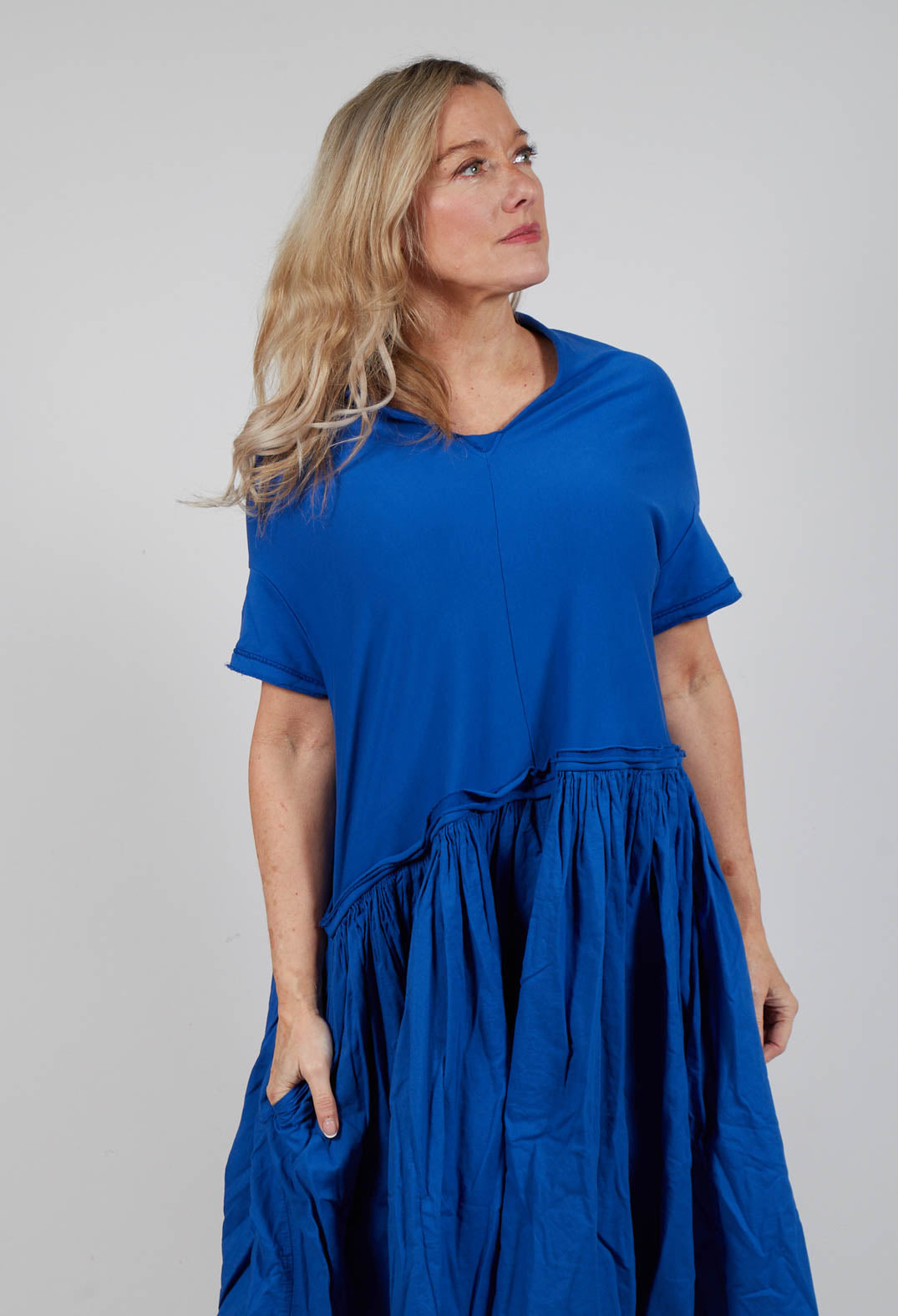 Jersey Pleated Dress with Dropped Waist in Royal