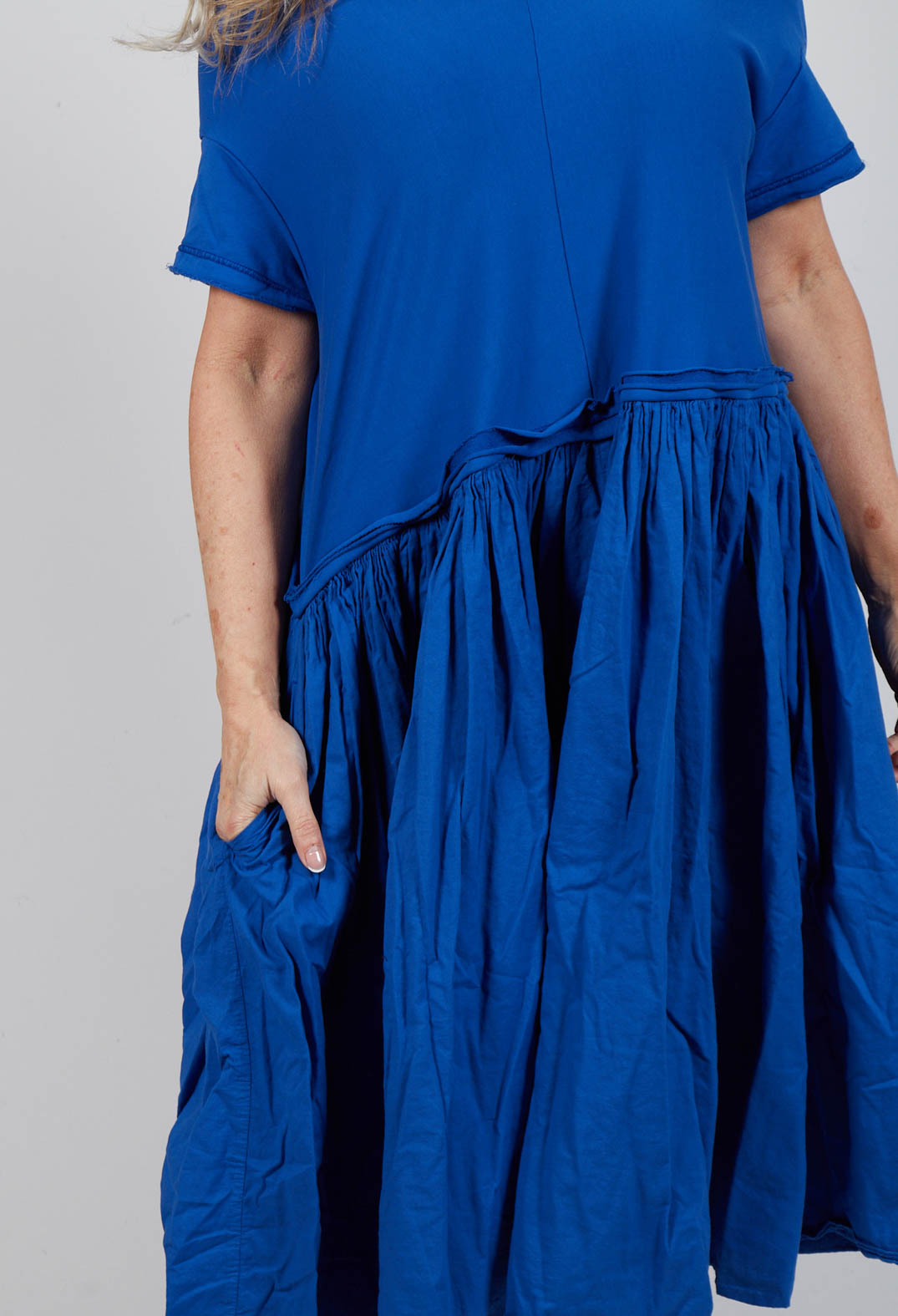 Jersey Pleated Dress with Dropped Waist in Royal