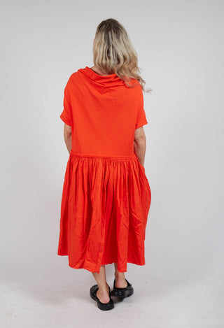 Jersey Pleated Dress with Dropped Waist in Mandarine