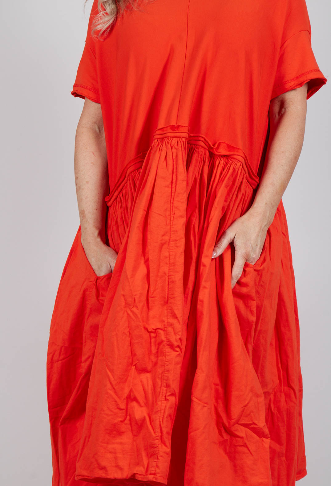 Jersey Pleated Dress with Dropped Waist in Mandarine