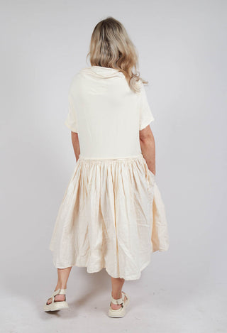 Jersey Pleated Dress with Dropped Waist in Greige