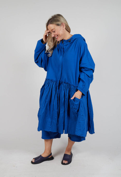 Balloon-Sleeve Hooded Coat in Royal