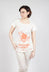 T-Shirt with Square Neckline in Greige and Mandarine Print