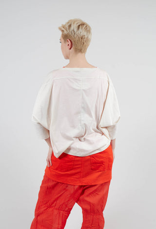 Cropped T-Shirt with Square Neckline in Greige and Mandarine Print