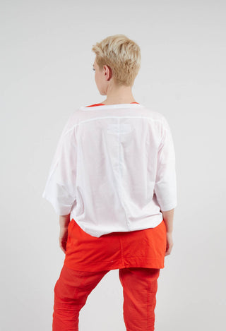 Cropped T-Shirt with Square Neckline in Bleach and Mandarine Print