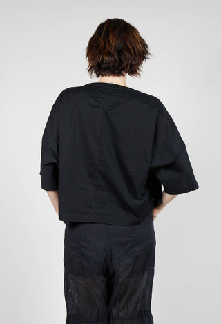 Cropped T-Shirt with Square Neckline in Black and Black Print