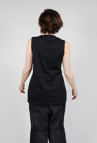 Vest Top with Square Neckline in Black and Black Print