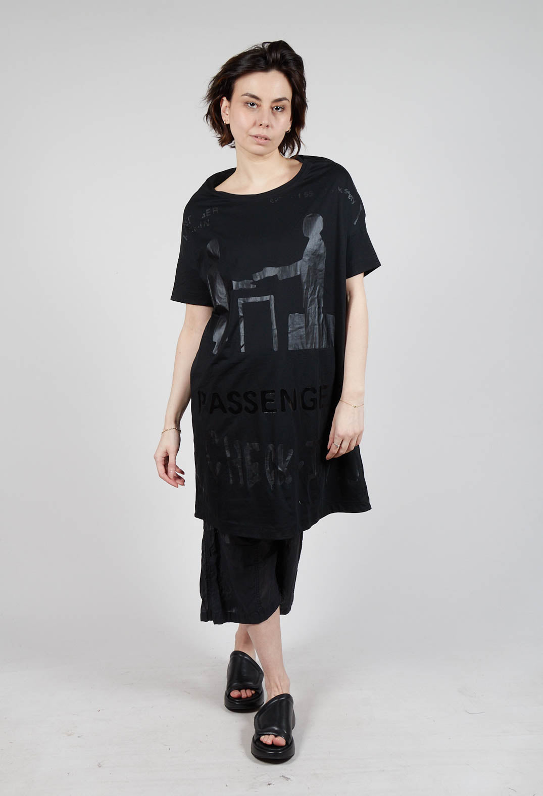 T-Shirt Dress in Black and Black Print